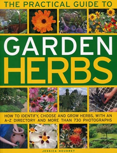 Book cover: “Practical Guide to Garden Herbs” with herb and flower photos.