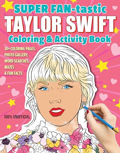 Cover of a Taylor Swift coloring book featuring a line-art portrait and colorful background.