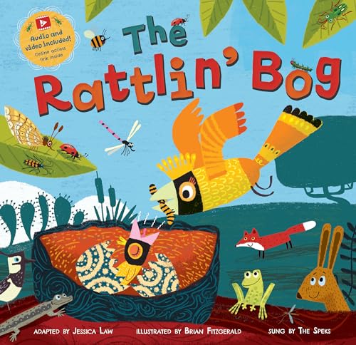 Children’s book cover with colorful illustrations of animals and a bog.