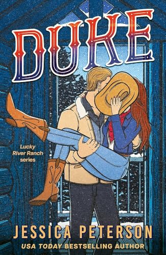 Romance novel cover depicting a couple embracing in a snowy, rustic setting.