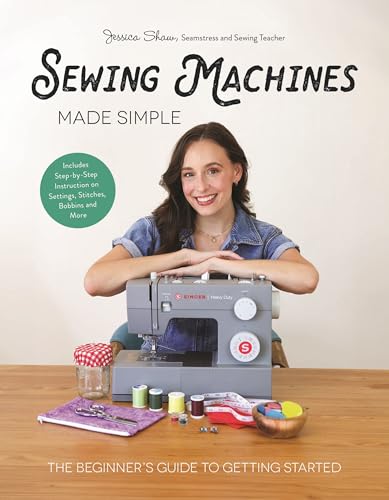 Book cover featuring a smiling woman behind a sewing machine with sewing supplies.