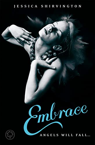 Book cover: woman with pale skin and dark feathers, titled "Embrace.