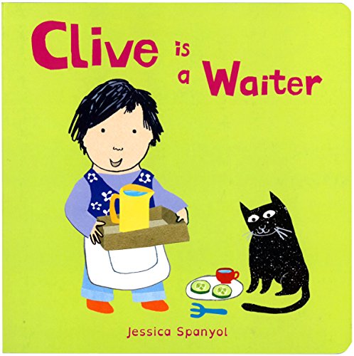 Book cover: a boy dressed as a waiter with a black cat.