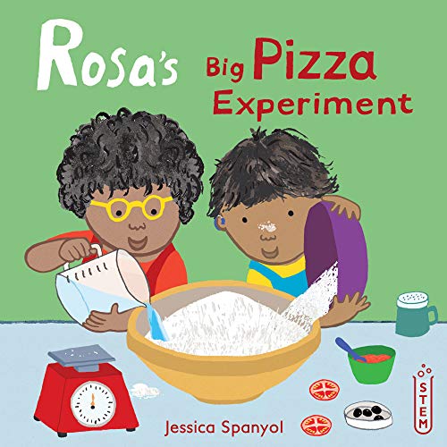 Two children mixing ingredients in a bowl for a pizza-making experiment on a table.
