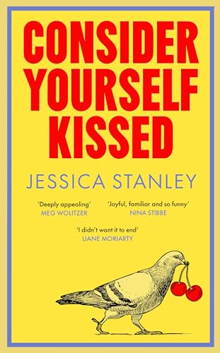 Book cover: yellow background, red text, pigeon with cherries.