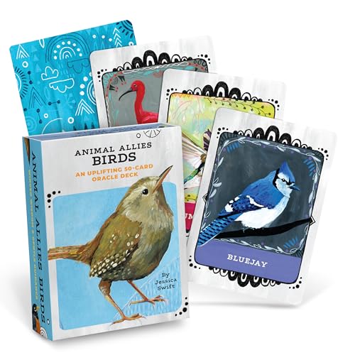 Bird illustrations on a boxed 50-card oracle deck, "Animal Allies Birds.