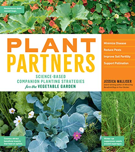 Book cover for "Plant Partners" about companion planting strategies in gardens.