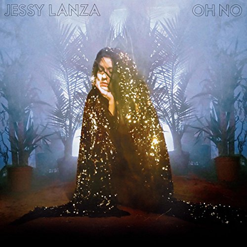 Jessy Lanza album cover: woman in sequined robe amidst palm trees.