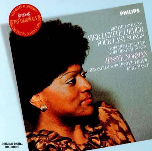 CD cover featuring a portrait of Jessye Norman with text for Strauss Four Last Songs.