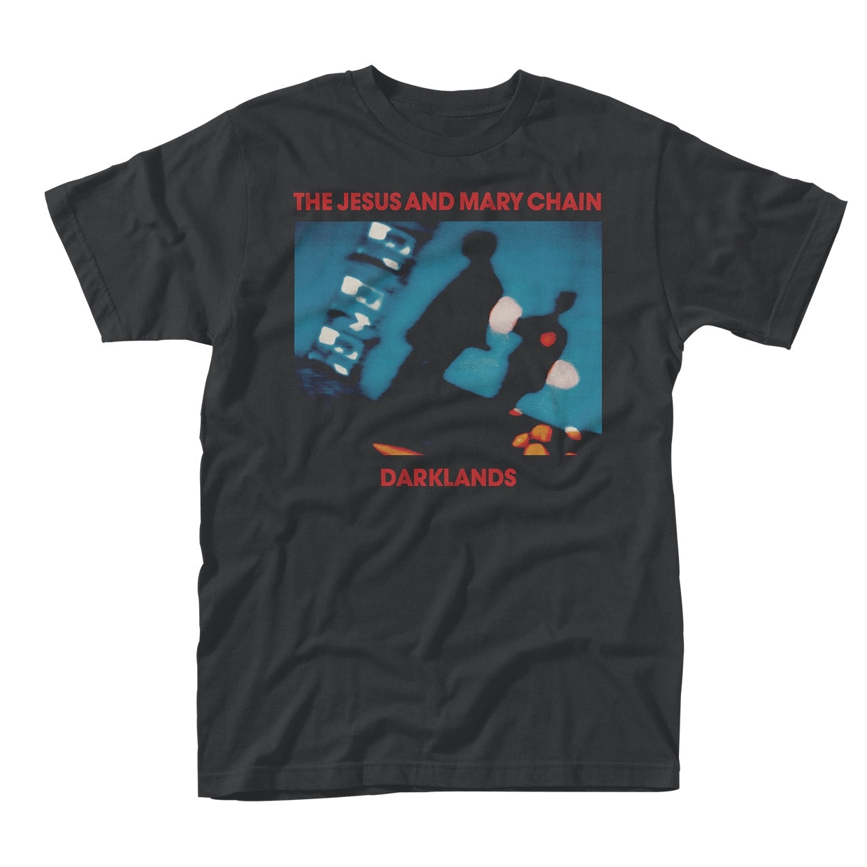 Black t-shirt displaying album artwork for The Jesus and Mary Chain’s Darklands.