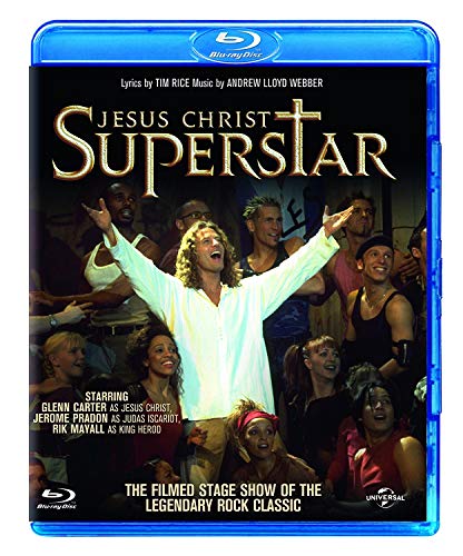 Jesus Christ Superstar" Blu-ray cover featuring performers in a stage scene.