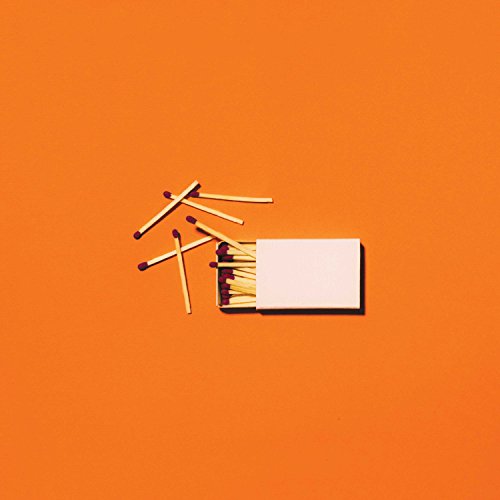 Orange background with an open matchbox and scattered matches.