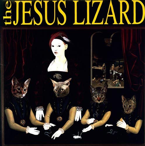 Jesus Lizard album cover: figures with cat heads in formal attire.