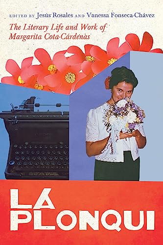 Book cover featuring a woman with flowers, a typewriter, and bold red text.