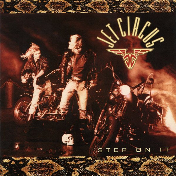 CD cover: two people on motorcycles, with band logo and snakeskin border.