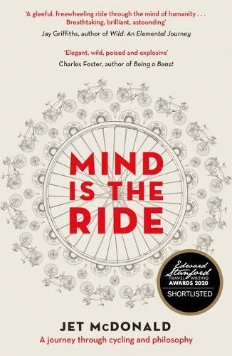 Book cover: "Mind is the Ride" with bicycle wheel illustration.