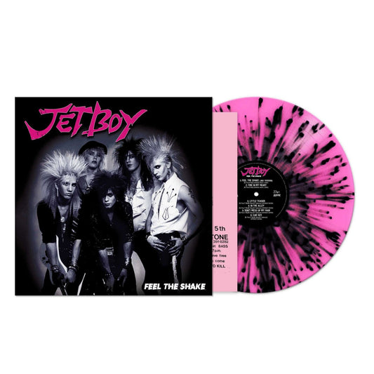 Jetboy album "Feel the Shake" vinyl record with pink and black splatter.