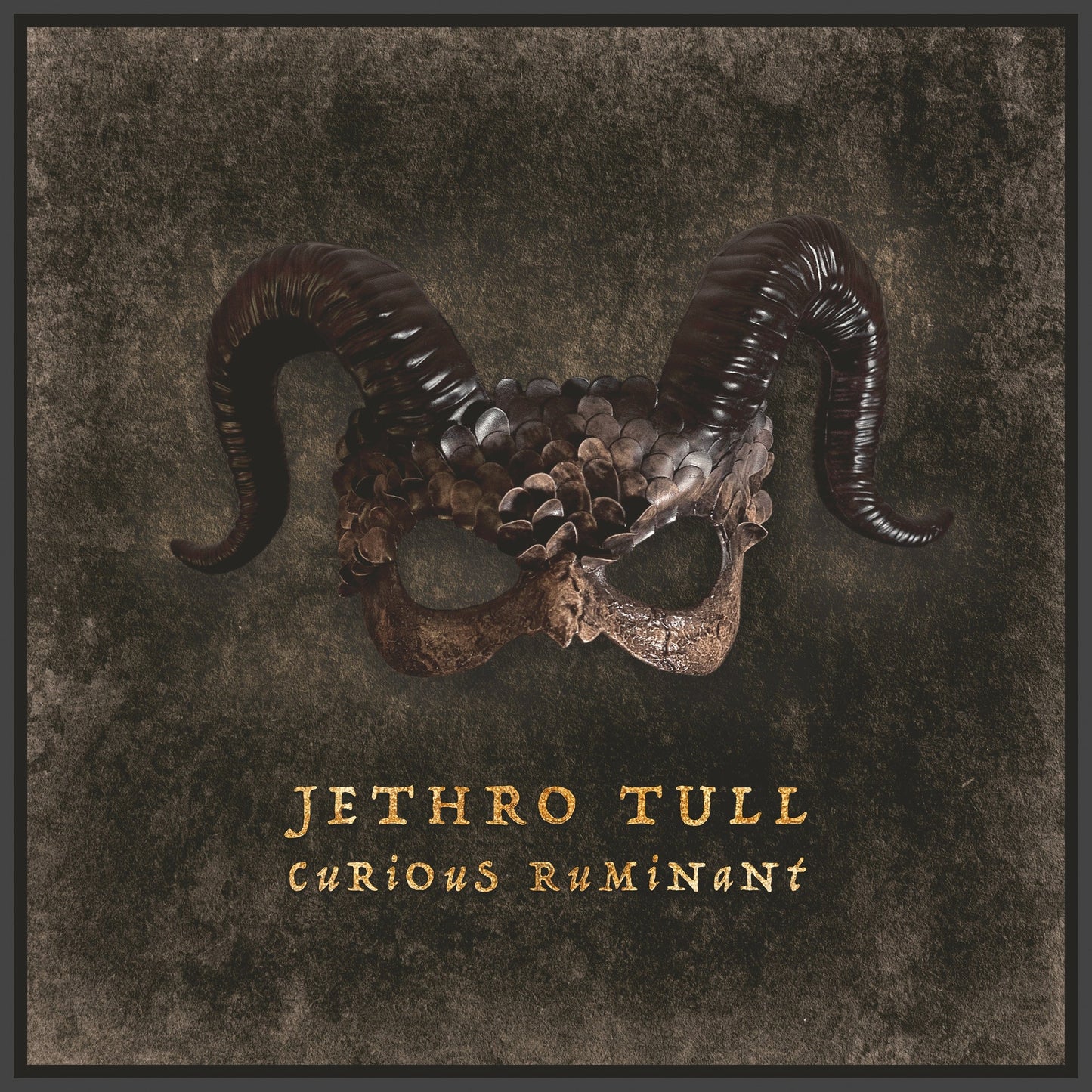 Jethro Tull album cover: ram skull mask on a textured, dark background.