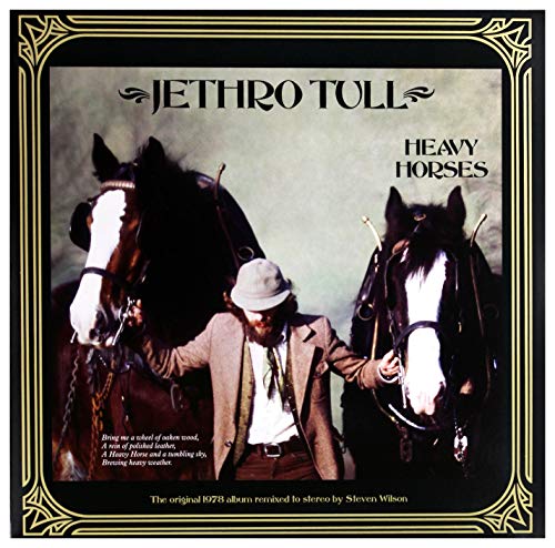 "Album cover of Jethro Tull's 'Heavy Horses' featuring a man with two horses."