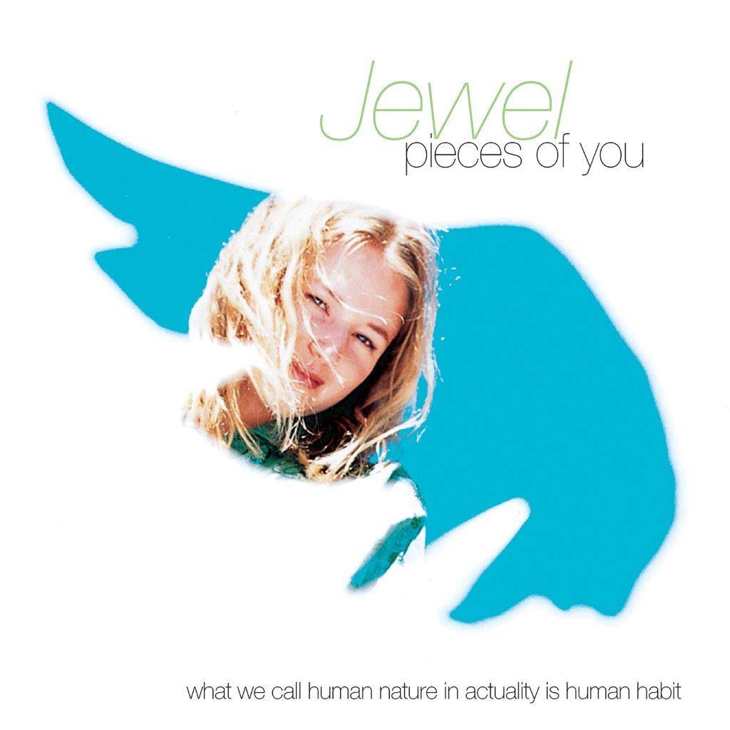 Jewel album cover, "Pieces of You," featuring a portrait and blue shapes.