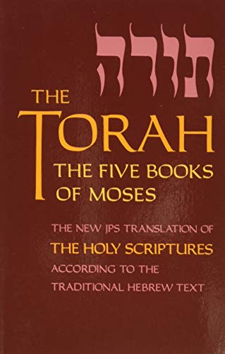 Red book cover with gold lettering reading "The Torah, The Five Books of Moses.