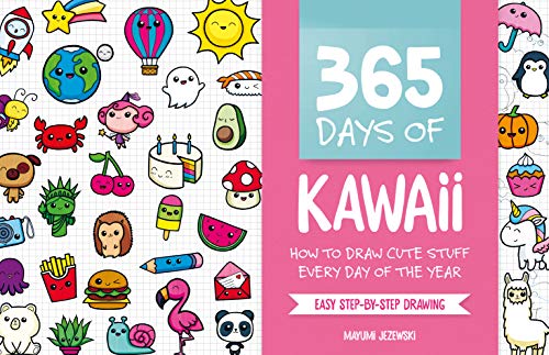 Book cover with a pink center panel and grid background featuring many cute illustrations.