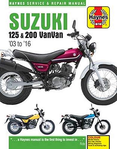 Haynes service manual cover for Suzuki 125 and 200 VanVan motorcycles, 2003 to 2016.