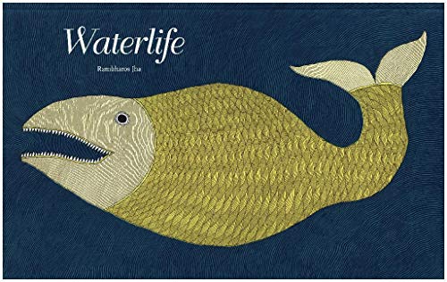 Gold embroidered fish tail design on a dark blue background.