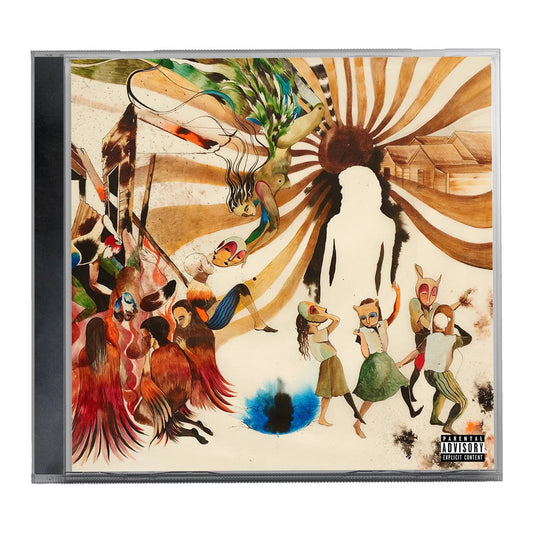 CD cover art: surreal, colorful painting of figures and radiating lines.