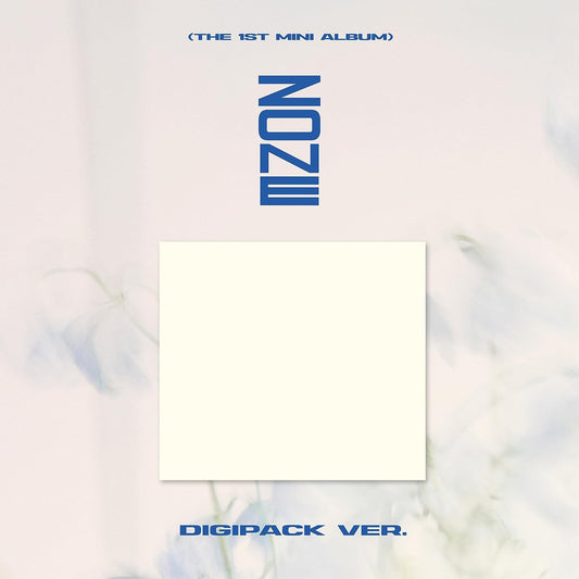JIHYO’s “ZONE” album digipack: white cover with blue text and cloud design.