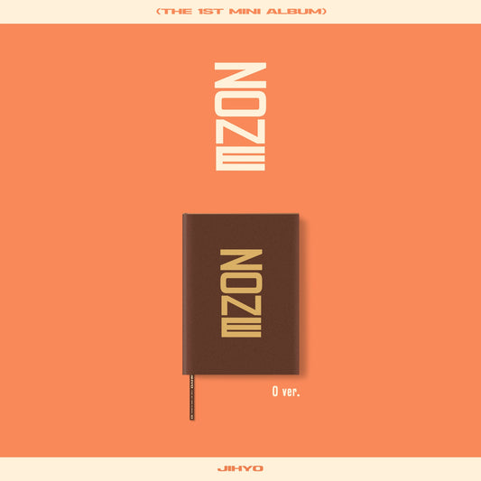 JIHYO’s “ZONE” CD album cover, brown with vertical gold text.