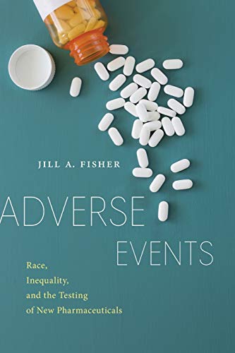 Book cover with spilled pills and large text reading “Adverse Events.”