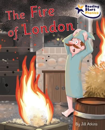 Book cover depicting a man reacting to flames during the Fire of London.