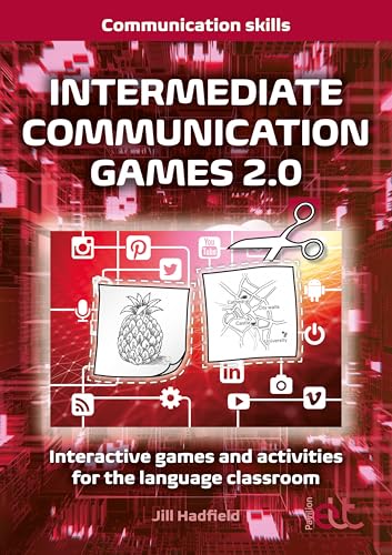 Book cover for "Intermediate Communication Games 2.0" with social media icons.