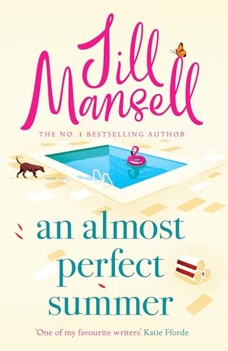 Book cover: pool scene with dog, flamingo, and butterfly, pink title.