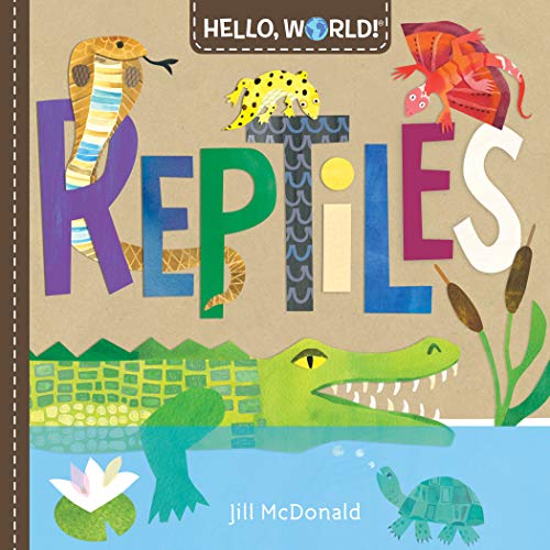 Book cover with colorful illustrations of reptiles: snake, lizard, alligator, turtle.