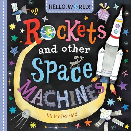 Book cover with colorful illustrations of rockets and space machines.