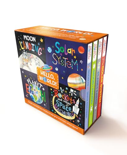 Boxed set of colorful children’s books about space and the solar system.