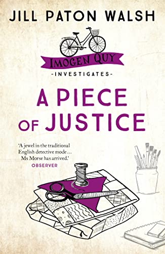Book cover: “A Piece of Justice” with sewing tools and a bicycle.