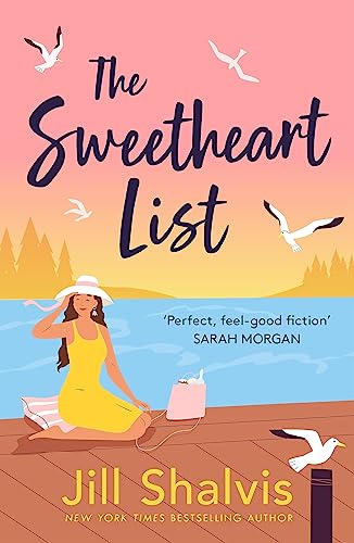 Book cover: "The Sweetheart List" with woman by the sea and birds.