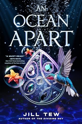 Book cover: "Ocean Apart" with hummingbird, bubbles, and abstract shapes.