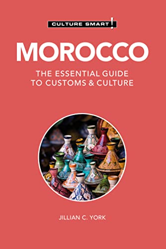 Red book cover with “Morocco” title and colorful pottery image.