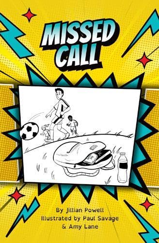 Book cover: "Missed Call" with illustration of a boy, soccer ball, and phone.