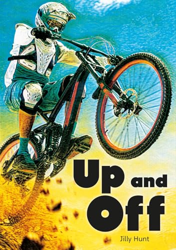 Mountain biker in action, book cover with bold “Up and Off” text.