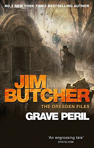 Book cover for Grave Peril by Jim Butcher featuring a man in a graveyard.