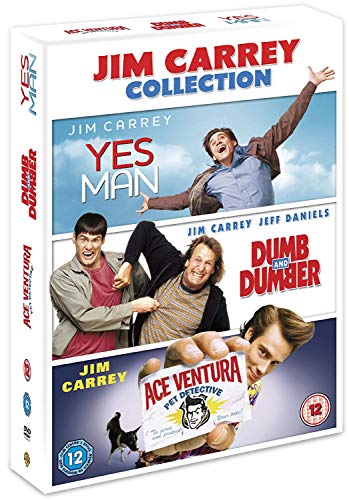DVD box set cover featuring Jim Carrey in Yes Man, Dumb and Dumber, and Ace.