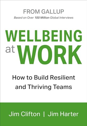 Book cover: "Wellbeing at Work" by Clifton and Harter, green and white.