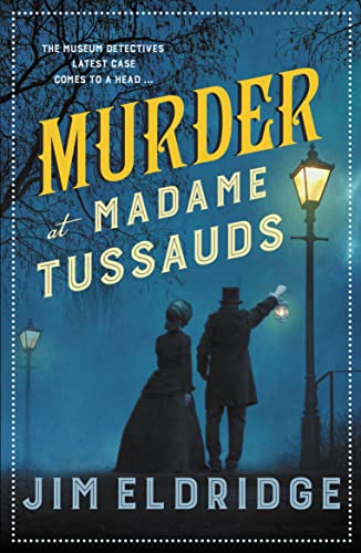 Book cover: "Murder at Madame Tussauds" with figures in Victorian attire.