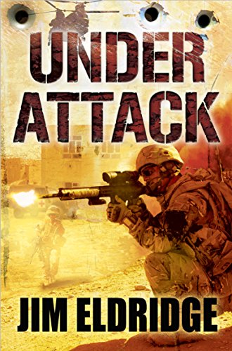 Book cover: soldiers in combat with helicopters and bullet holes.