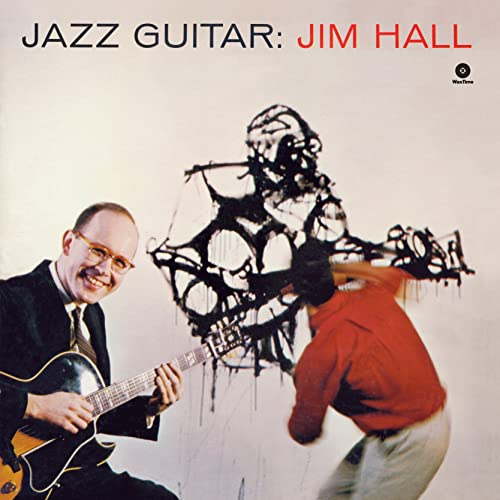 Album cover for Jim Hall’s “Jazz Guitar” featuring a guitarist and abstract art.